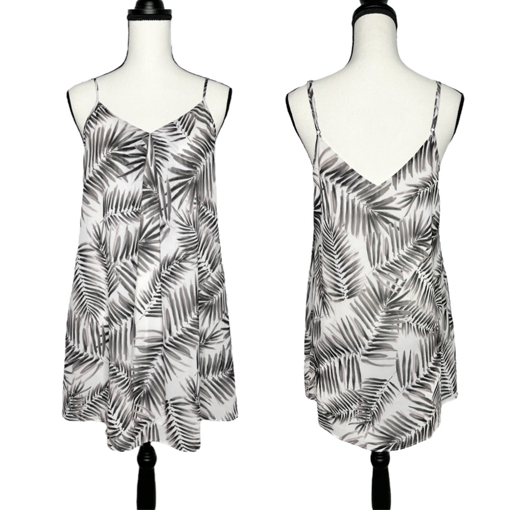 Sam Edelman Inverted Pleat Tank Dress Leaf Fern Print White Gray Small